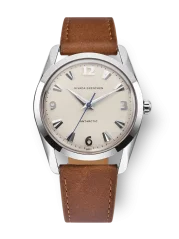 Reloj Nivada Grenchen plata para hombre con correa de cuero Antarctic 35004M16 35MM