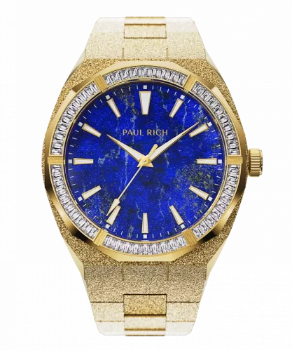 Χρυσό ρολόι Paul Rich για άντρες με ιμάντα από χάλυβα Frosted Star Dust Lapis Nebula - Gold 45MM