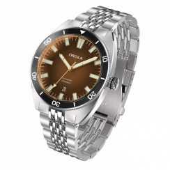 Męski srebrny zegarek Circula Watches ze stalowym paskiem AquaSport II - Brown 40MM Automatic