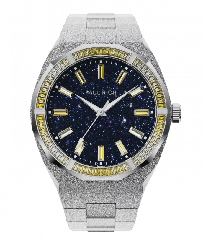 Men's silver Paul Rich watch with steel strap Banana Split Frosted Star Dust - Silver 45MM Limited edition