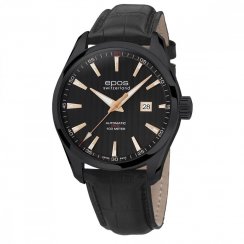 Černé pánské hodinky Epos s koženým páskem Passion 3401.132.25.19.25 43 MM Automatic