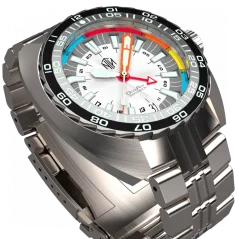 Stříbrné pánské hodinky NTH Watches s ocelovým páskem DevilRay GMT With Date - Silver / White Automatic 43MM
