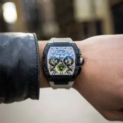 Men's black Ralph Christian watch with a rubber band The Intrepid Sport Carbon Fiber - Ivory Slate 42,5MM