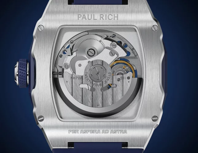 Paul Rich Watch zilveren herenhorloge met rubberen band Frosted Astro Skeleton Lunar - Silver / Blue 42,5MM Automatic