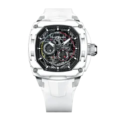 Relógio de homem Tsar Bomba Watch prata com pulseira de borracha Dark Matter 1 White 43MM