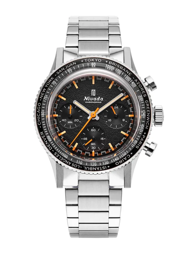 Men's silver Nivada Grenchen watch with steel strap GMT Bezel