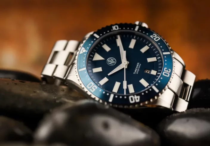 Męski srebrny zegarek NTH Watches ze stalowym paskiem 2K1 Subs Thresher No Date - Blue Automatic 43,7MM