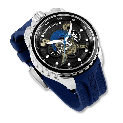 Orologio da uomo Bomberg Watches colore argento con elastico PIRATE SKULL BLUE 45MM