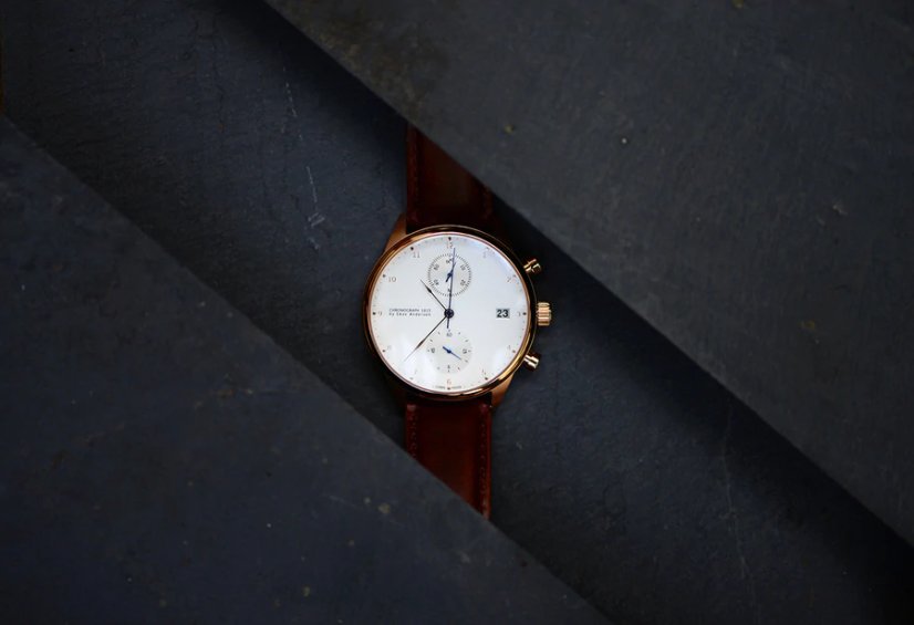 Men's gold About Vintage watch with genuine leather belt Chronograph Rose Gold / White 1815 41MM