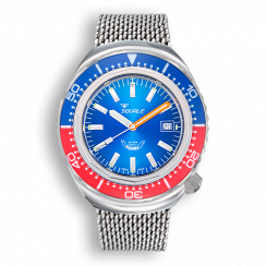 Men's silver Squale watch with steel strap 2002 Blue-Red - Silver 44MM Automatic