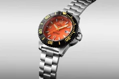 Relógio Delma Watches prata para homens com pulseira de aço Blue Shark IV Silver / Orange 47MM Automatic