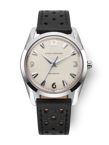 Relógio Nivada Grenchen prata para homens com pulseira de couro Antarctic 35004M40 35MM