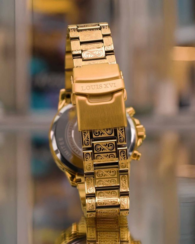 Zlaté pánské hodinky Louis XVI s ocelovým páskem Palais Royale With Diamond 1802 - Gold 43MM