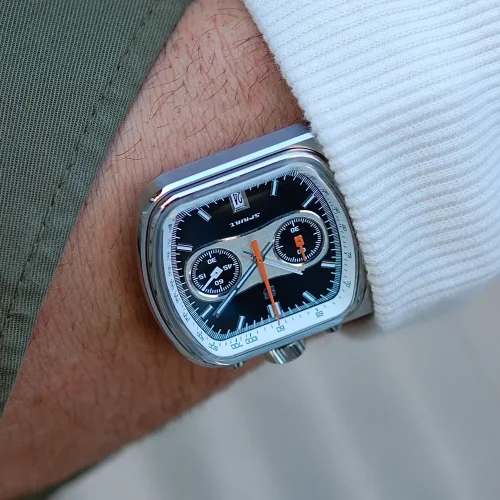 Męski srebrny zegarek Straton Watches ze skórzanym paskiem Cuffbuster Sprint Black 37,5MM