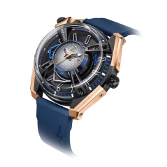 Zwart herenhorloge van Mazzucato met een rubberen band LAX Dual Time Black / Gold - 48MM Automatic