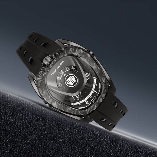 Tsar Bomba Watch zwart herenhorloge met rubberen band TB8213 - All Black Automatic 44MM