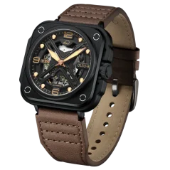 Men's black OLTO-8 with leather strap IRON-X Square Skeleton Black / Brown 46MM Automatic