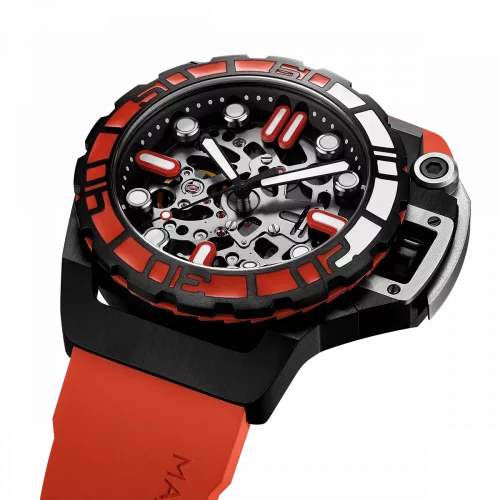 Zwart herenhorloge van Mazzucato met een rubberen band RIM Sub Black / Orange - 42MM Automatic