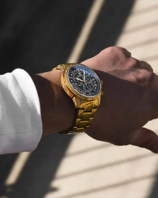 Men's gold Louis XVI watch with steel strap Palais Royale 1018 - Gold 43MM