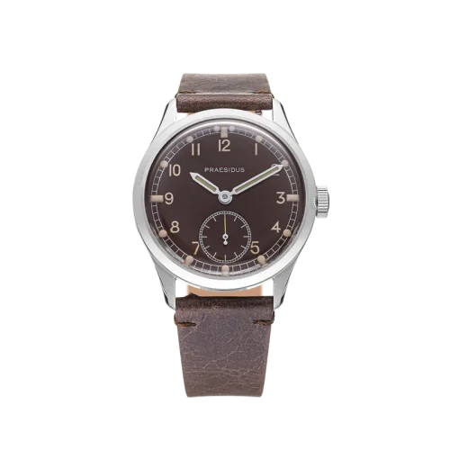 Strieborné pánske hodinky Praesidus s koženým opaskom DD-45 Tropical Brown 38MM Automatic
