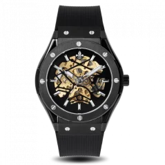 Schwarze Herrenuhr Ralph Christian mit Gummiband Prague Skeleton Deluxe - Black Automatic 44MM