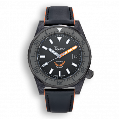 Men's black Squale watch with rubberized leather T-183 Forged Carbon Orange - Black 42MM Automatic
