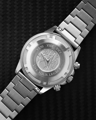 Srebrny męski zegarek Vincero ze stalowym paskiem The Apex Black Ember 42MM