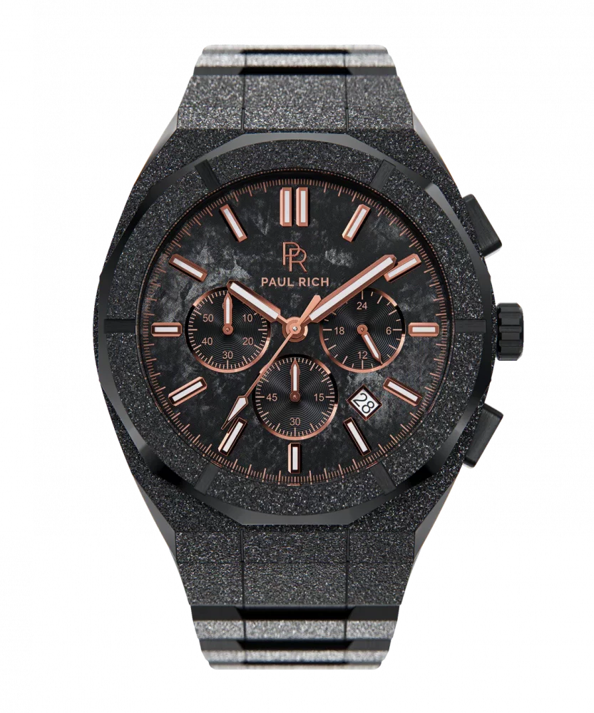 Men s black Paul Rich watch with steel strap Frosted Motorsport Black Copper 45MM Limited edition