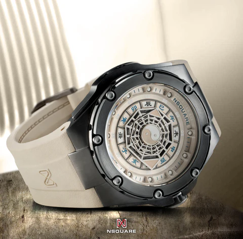 Czarny zegarek męski Nsquare ze gumowym paskiem FIVE ELEMENTS Black / Brown 46MM Automatic