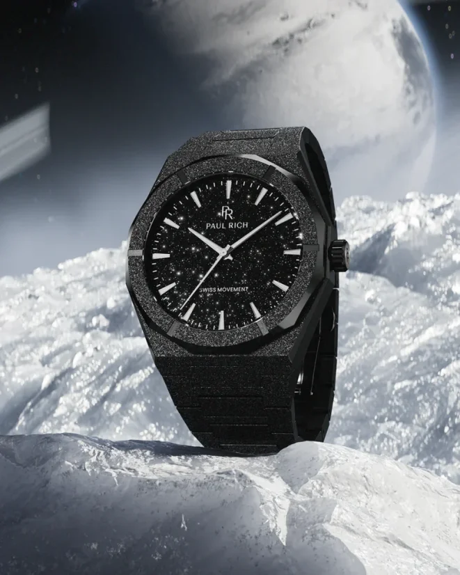 Men's black Paul Rich watch with steel strap Frosted Star Dust II - Void Black 43MM