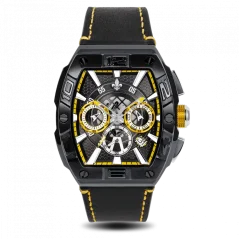 Černé pánské hodinky Ralph Christian s koženým páskem The Intrepid Chrono - Black 42,5MM