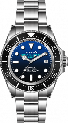 Ocean X hopea miesten kello teräsrannekkeella SHARKMASTER 1000 SMS1012 - Silver Automatic 44MM