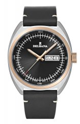 Herenhorloge in zilverkleur van Delbana Watches met leren band Locarno Silver Gold / Black 41,5MM