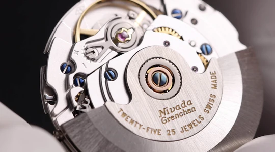 Men's silver Nivada Grenchen watch with steel strap 77 SST WHITE MK2 69014A77 With Date 38MM Automatic