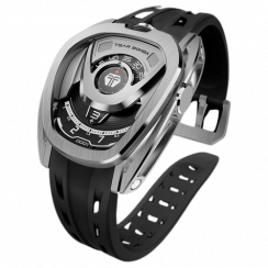 Orologio da uomo in argento Tsar Bomba Watch con un braccialetto di gomma TB8213 - Silver / Black Automatic 44MM
