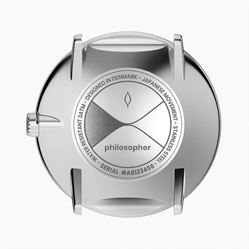 Męski srebrny zegarek Nordgreen ze skórzanym paskiem Philosopher Brown Leather / Silver 36MM