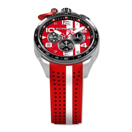 Relógio Bomberg Watches prata para homens com elástico RACING 4.3 Red 45MM