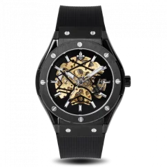 Men's black Ralph Christian watch with a rubber band Prague Skeleton Deluxe - Black Automatic 44MM