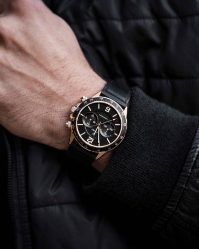 Reloj Vincero de hombre negro con correa de piel genuina The Apex Rose Gold/Black 42MM