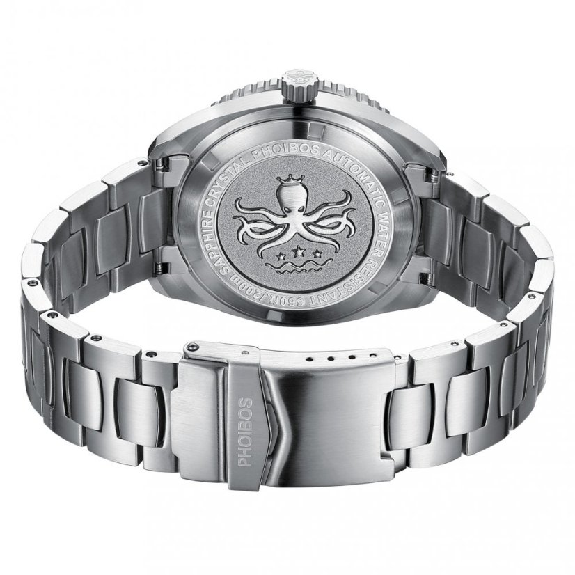 Men's silver Phoibos watch with steel strap Reef Master 200M - Fossil Gray Automatic 42MM