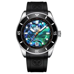 Čierne pánske hodinky Phoibos Watches s gumovým pásikom Wave Master PY010ER - Automatic 42MM