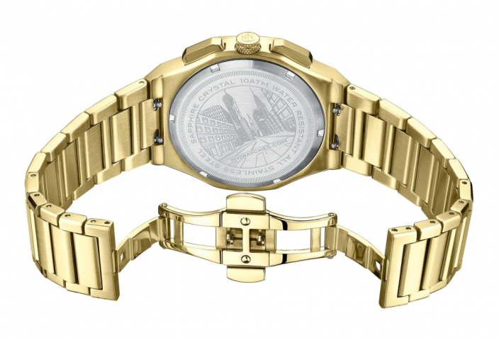 Złoty zegarek męski NYI Watches ze stalowym paskiem Dover - Gold 41MM