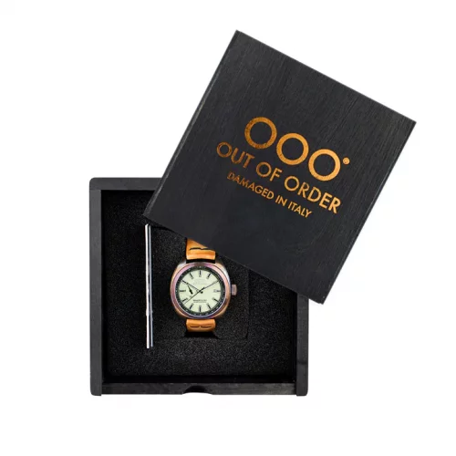 Reloj Out Of Order Watches Plata para hombres con cinturón de cuero Torpedine Cream 42MM Automatic