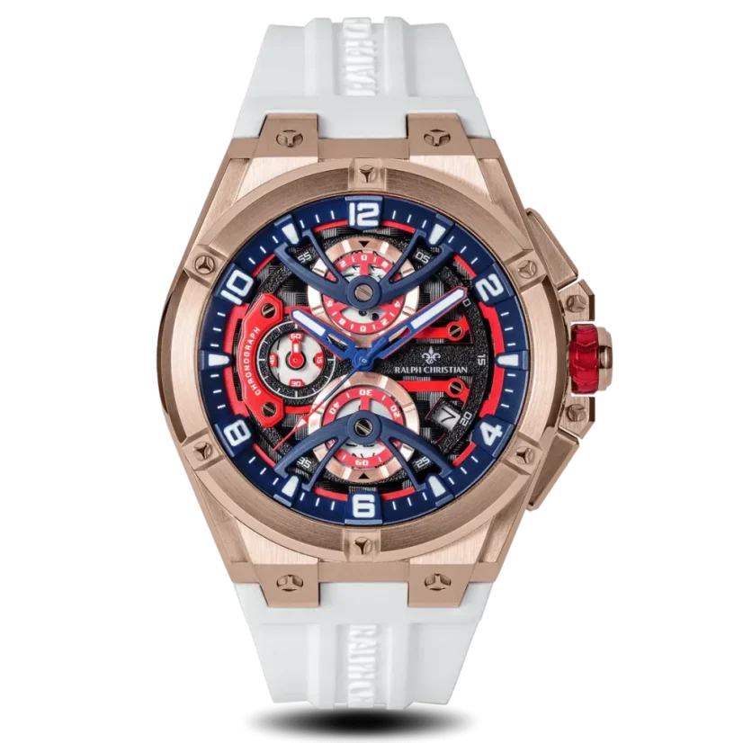 Ralph Christian kultainen miesten kello kuminauhalla The Apex Chrono - Polar White 46MM