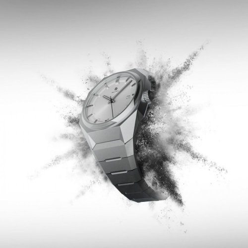 Relógio Paul Rich de prata para homem com pulseira de aço Elements Moonlight Crystal Steel 45MM