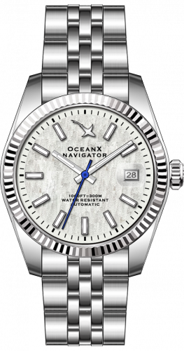 Ocean X hopea miesten kello teräsrannekkeella NAVIGATOR NVS312 - Silver Automatic 39MM