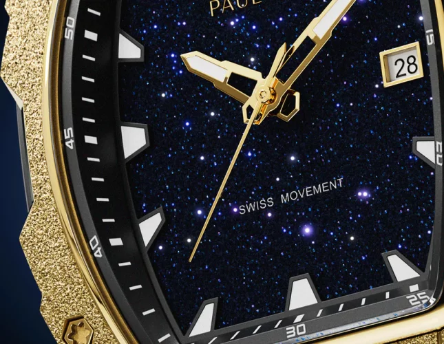 Złoty zegarek męski Paul Rich Watch z gumką Frosted Astro Mason - Gold 42,5MM