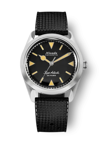 Stříbrné pánské hodinky Nivada Grenchen s gumovým páskem Super Antarctic 32024A01 38MM Automatic