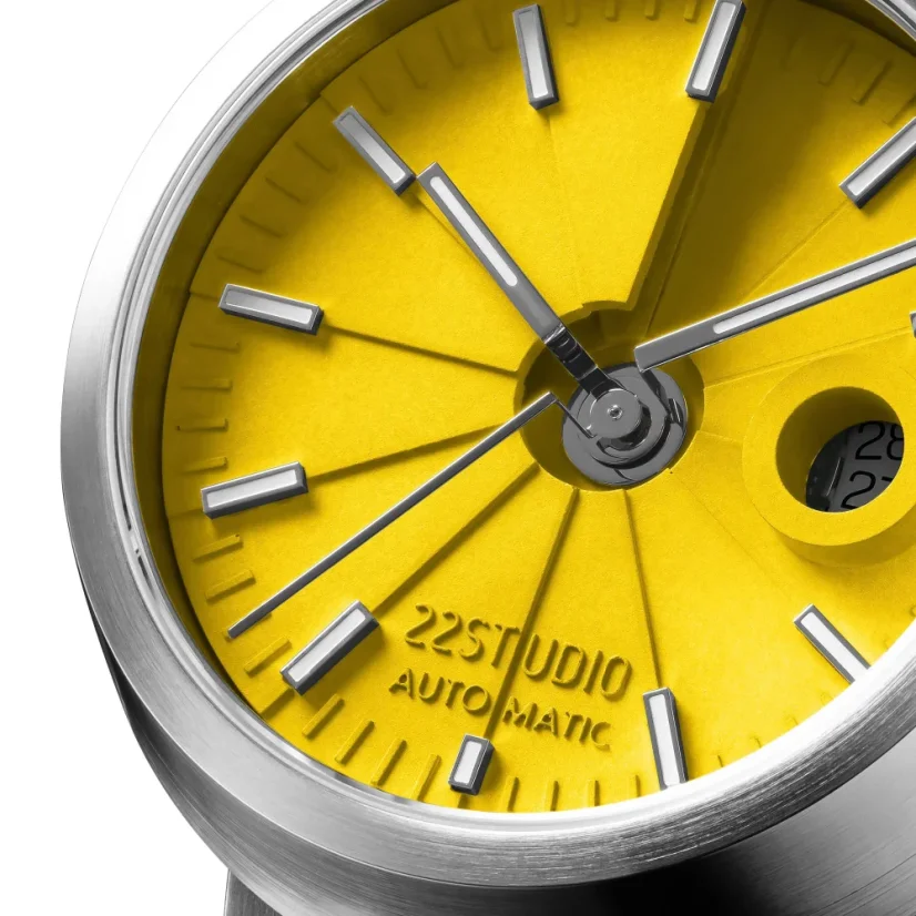 Reloj 22Designstudio Watches plata de caballero con correa de acero Concrete Sport Yellow 45MM Automati