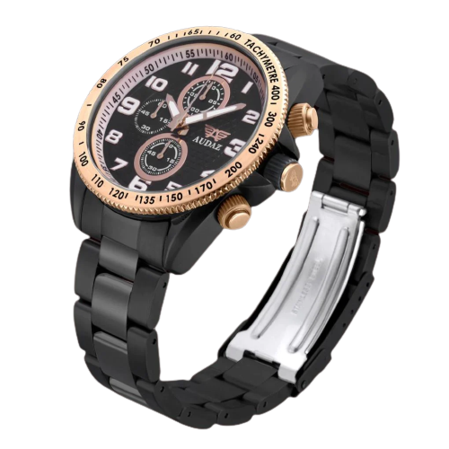 Schwarze Herrenuhr Audaz Watches mit Stahlband Sprinter ADZ-2025-04 - 45MM